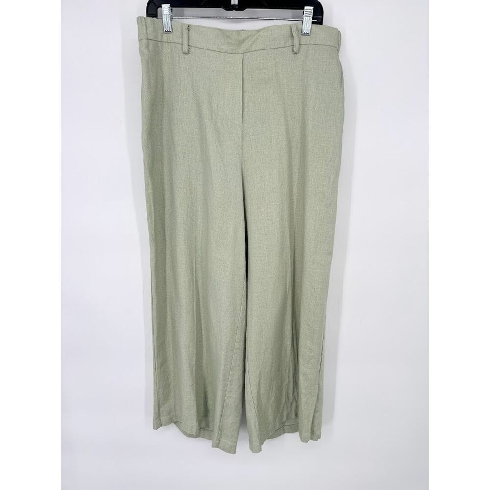 Rachel Zoe Womens Large Wide Leg Crop Pants Green Mid Rise Pull On Coastal Flowy
